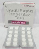 A pack and a strip of generic Coreg CR 20mg Pills