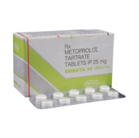 A box and a strip of Metoprolol Tartrate 25mg Pills