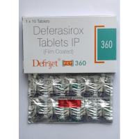 A box and a strip of generic Deferasirox 360mg Tablets
