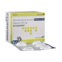 A box and a strip of Saccharomyces boulardii (250mg) Capsule