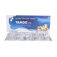 A pack and a strip of Lactase (4500 FCC Units) Tablet