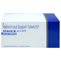 A box and a strip of Sitagliptin + Metformin Tabs