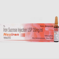 A pack and an ampoule of Generic Iron Sucrose (100mg/5ml) Injection