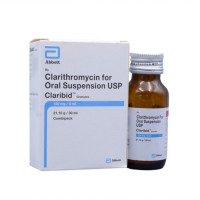 A box and a bottle of Generic Clarithromycin (125mg/5ml) Oral Suspension