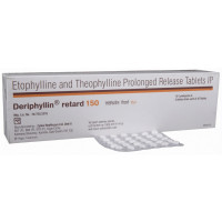 A pack and a strip of Etofylline (115mg) + Theophylline (35mg) Generic Tablets