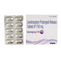 A pack and a strip of Levetiracetam (750mg) Tablet