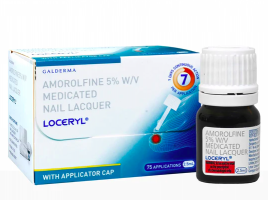 A box and a bottle of Amorolfine 5% Nail Lacquer