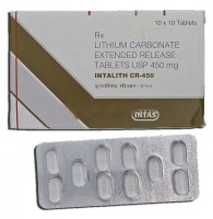 A box and a strip of generic Lithium (450mg) Tablet