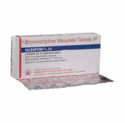 A box and a strip of Parlodel  1.25 mg Generic tablets - Bromocriptine