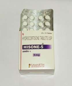 A blister strip and a box of Cortef 5 mg Generic tablets - Hydrocortisone
