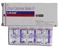 A box and a blister of generic Lithium (300mg) Tablet