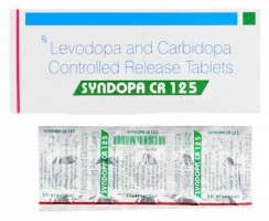 A box and a strip of generic Levodopa (100mg) + Carbidopa (25mg) Tablet