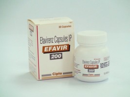 A box and a bottle of generic Efavirenz 200 mg Capsules