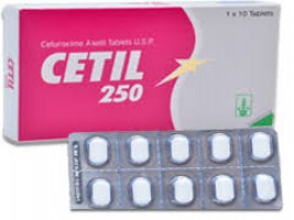 A box and blister pack of generic Cefuroxime Axetil  250mg Tablet