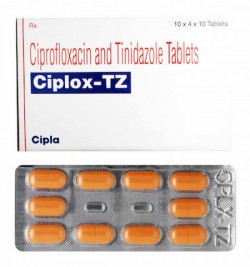 A box and strip pack of generic Ciprofloxacin (500mg) + Tinidazole (600mg) Tablet