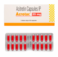 A box and a blister of Acitretin 25mg Generic Capsules