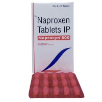 Box and a strip of generic naproxen 500mg tablets