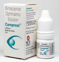 A box and a dropper bottle of Careprost Eye Drops 0.03, 3 ml Eye Drops - Bimatoprost