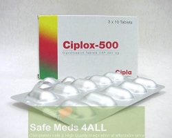 A box a strip pack of generic ciprofloxacin hydrochloride 500mg tablet