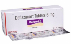 A box and a strip of Deflazacort 6mg Generic Tablets