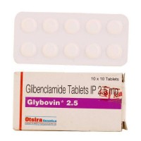 Box and blister strip of generic Glyburide ( Glibenclamide 2.5mg tablets )