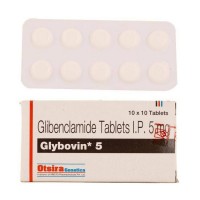 Blister strip and box of generic Glyburide ( Glibenclamide 5mg tablets )