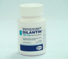 A bottle of generic phenytoin 100mg Capsules