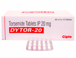 A box and a strip of Torsemide 20mg Generic Tablets