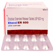 A box and a strip of Etodolac 600mg Generic Tablets (Extended-Release)