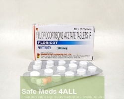 Box and a strip of generic Florinef Acetate 0.1mg Tablets - fludrocortisone