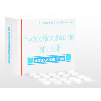 A box and a blister of generic Hydrochlorothiazide 25mg tablets