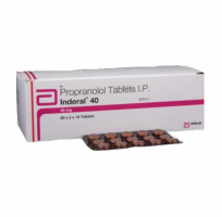 A box and blister strip of generic propranolol 40mg tablets