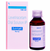 A box and a bottle of Levetiracetam 100mg/mL (100 ml) Generic Solution