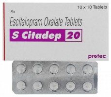 Box and blister strip of generic Escitalopram Oxalate 20mg tablets