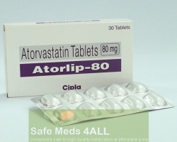 A box and a strip pack of generic Atorvastatin Calcium 80mg tablets