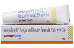 A box and a tube of Adapalene (0.1% w/w) + Benzoyl Peroxide (2.5% w/w)  Generic Gel