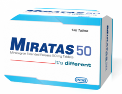 A box of generic mirabegron 50mg tablets