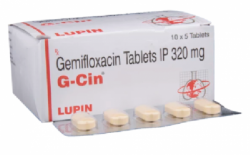 A box and a blister of generic Gemifloxacin 320mg Tablet