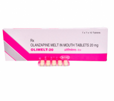 A box and a strip of Olanzapine 20mg Generic Tablets