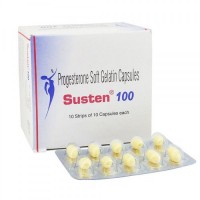 A box and a strip of generic Progesterone 100mg Capsules