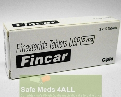 A box of generic Finasteride 5mg tablets