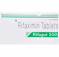 A box of Rifaximin 550mg Generic Tablets