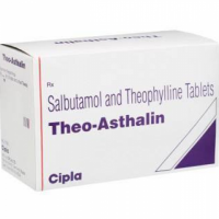 A box of generic Albuterol (2mg) + Theophylline (100mg) Tablet