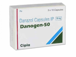 A box of generic Danazol 50mg Capsule