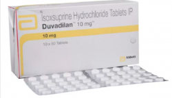 A box and a strip of Vasodilan 10 mg Generic tablets - Isoxsuprine