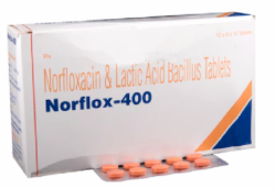 Box and a strip pack of generic Norfloxacin 400mg Tablet
