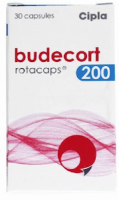 A box of generic Budesonide 200mcg Rotacaps