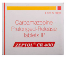 A box of generic Carbamazepine 400mg Tablet