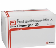 Image of Phenergan 25mg tablet in a box with strips.