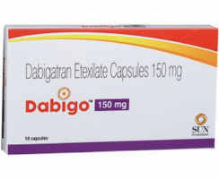 Box and a strip of Pradaxa 150mg generic capsule - Dabigatran Etexilate